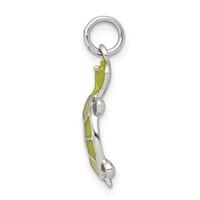Sterling Silver Rhodium-plated Green Enameled Turtle Pendant view 2