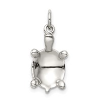 Sterling Silver Rhodium-plated Green Enameled Turtle Pendant view 4