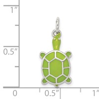 Sterling Silver Rhodium-plated Green Enameled Turtle Pendant view 3