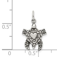 Sterling Silver Antiqued Sea Turtle Charm with Heart view 3