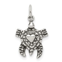 Sterling Silver Antiqued Sea Turtle Charm with Heart view 1