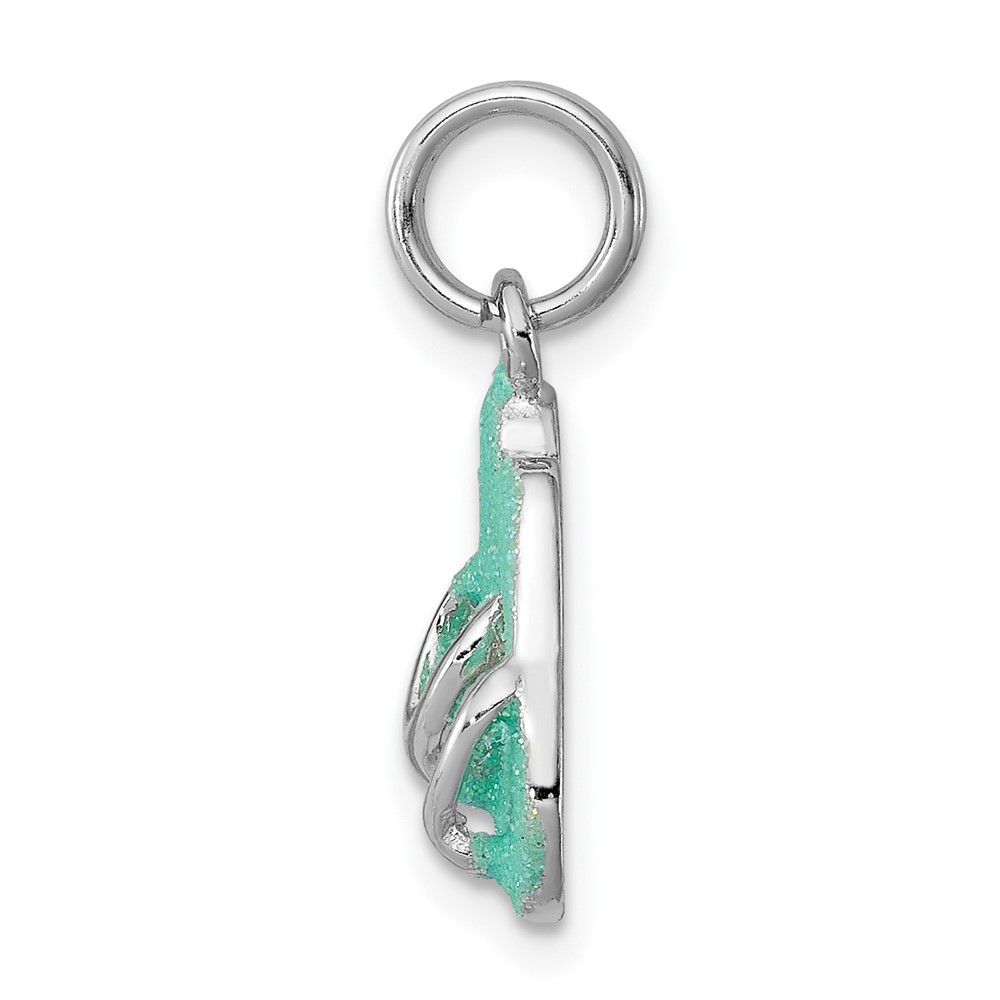 Sterling Silver Rhodium-platedGreen Enamel Flip Flops Charm (QC6316)