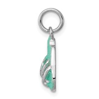 Sterling Silver Rhodium-platedGreen Enamel Flip Flops Charm view 2
