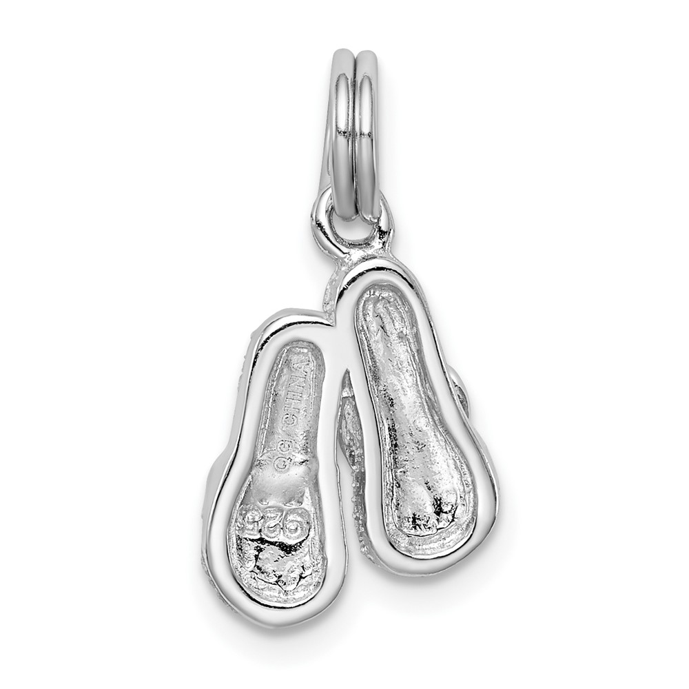 Sterling Silver Rhodium-platedGreen Enamel Flip Flops Charm (QC6316)