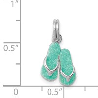 Sterling Silver Rhodium-platedGreen Enamel Flip Flops Charm view 4
