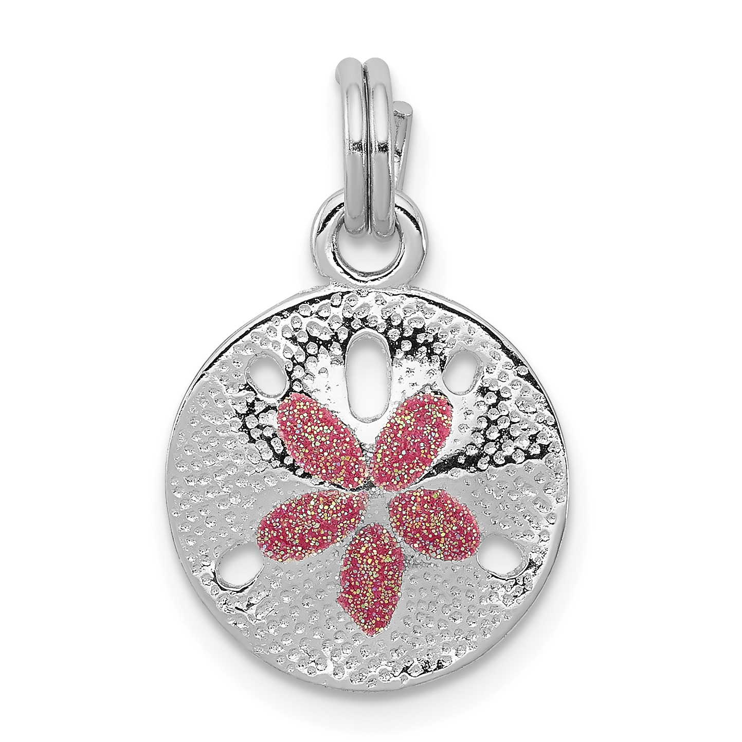Sterling Silver Rhodium-plated Polished Enameled Sand Dollar Charm (QC6323)