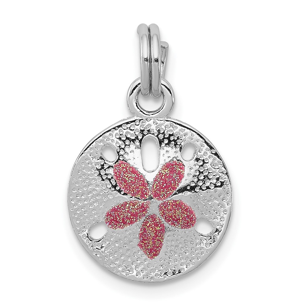 Sterling Silver Rhodium-plated Polished Enameled Sand Dollar Charm (QC6323)