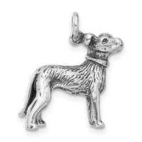 Sterling Silver 3-D Polished & Antiqued Dog Charm view 1