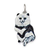 Sterling Silver Enameled Black & White Cat Charm view 1