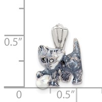 Silver Enamel Grey & White Cat Pendant Playing with Ball view 3