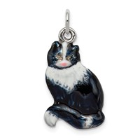 Silver Enamel Black & White Cat Charm view 1