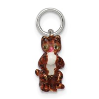 Silver Enamel Cat Playing Charm with Yarn view 2