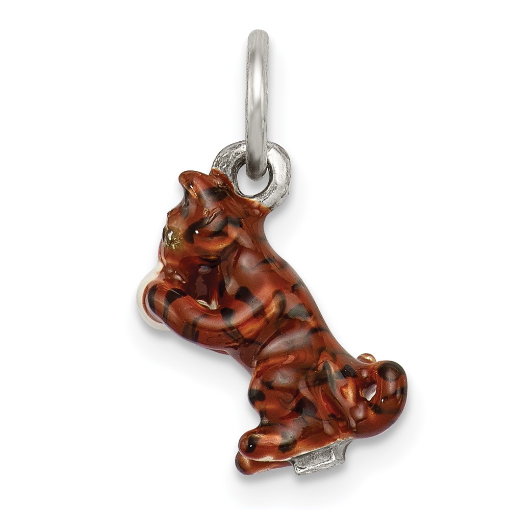 Silver Enamel Cat Playing Charm with Yarn