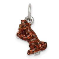 Silver Enamel Cat Playing Charm with Yarn view 1