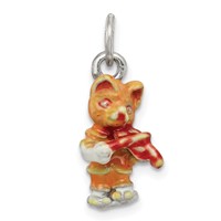 Silver Enamel Cat Playing the Violin Charm view 1