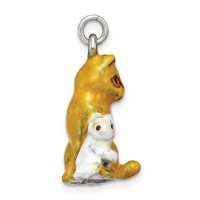 Silver Enamel Mom & Kitten Cat Charm view 2
