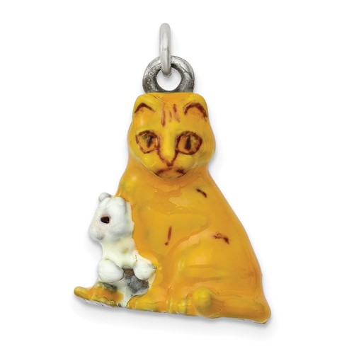 Silver Enamel Mom & Kitten Cat Charm