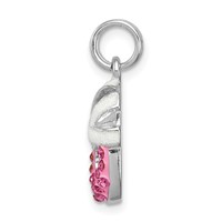 Sterling Silver Rhodium-plated Pink CZ Enamel Ballet Slipper Charm view 2