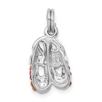 Sterling Silver Rhodium-plated Pink CZ Enamel Ballet Slipper Charm view 3