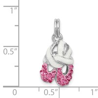 Sterling Silver Rhodium-plated Pink CZ Enamel Ballet Slipper Charm view 4