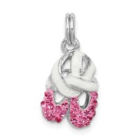 Sterling Silver Rhodium-plated Pink CZ Enamel Ballet Slipper Charm view 1