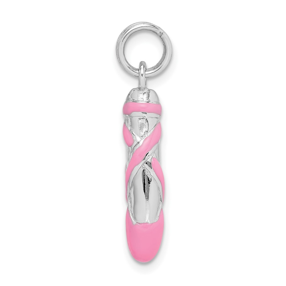 Sterling Silver Rhodium-platedPink Enamel Ballet Slipper Charm (QC6475)