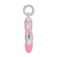 Sterling Silver Rhodium-plated Pink Enamel Ballet Slipper Charm view 2