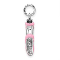 Sterling Silver Rhodium-plated Pink Enamel Ballet Slipper Charm view 3