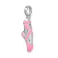 Sterling Silver Rhodium-plated Pink Enamel Ballet Slipper Charm view 5