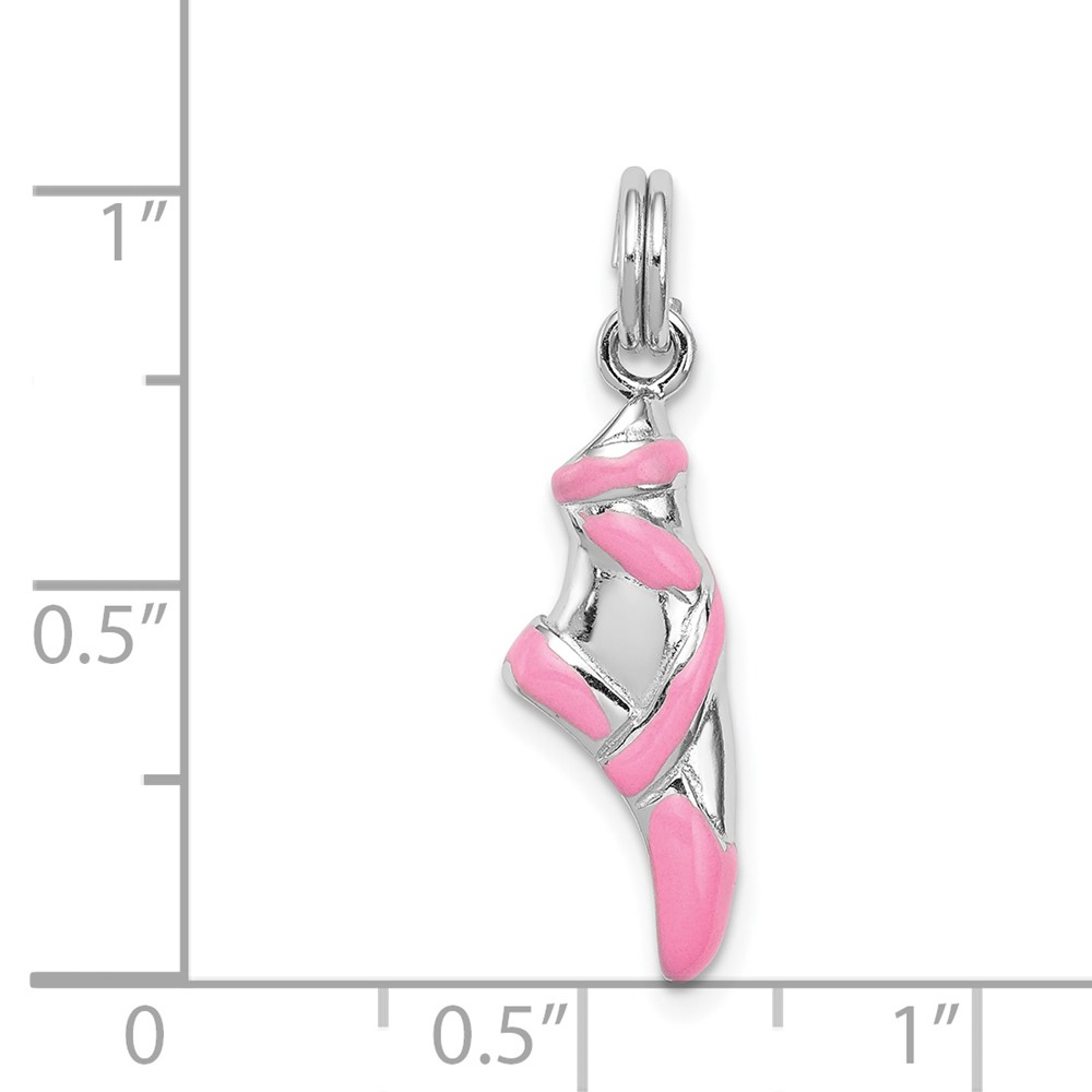 Sterling Silver Rhodium-platedPink Enamel Ballet Slipper Charm (QC6475)