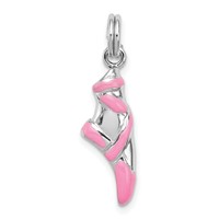 Sterling Silver Rhodium-plated Pink Enamel Ballet Slipper Charm view 1