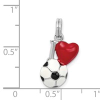 Sterling Silver Rhodium-platedEnamel I Heart Soccer Ball Charm view 4