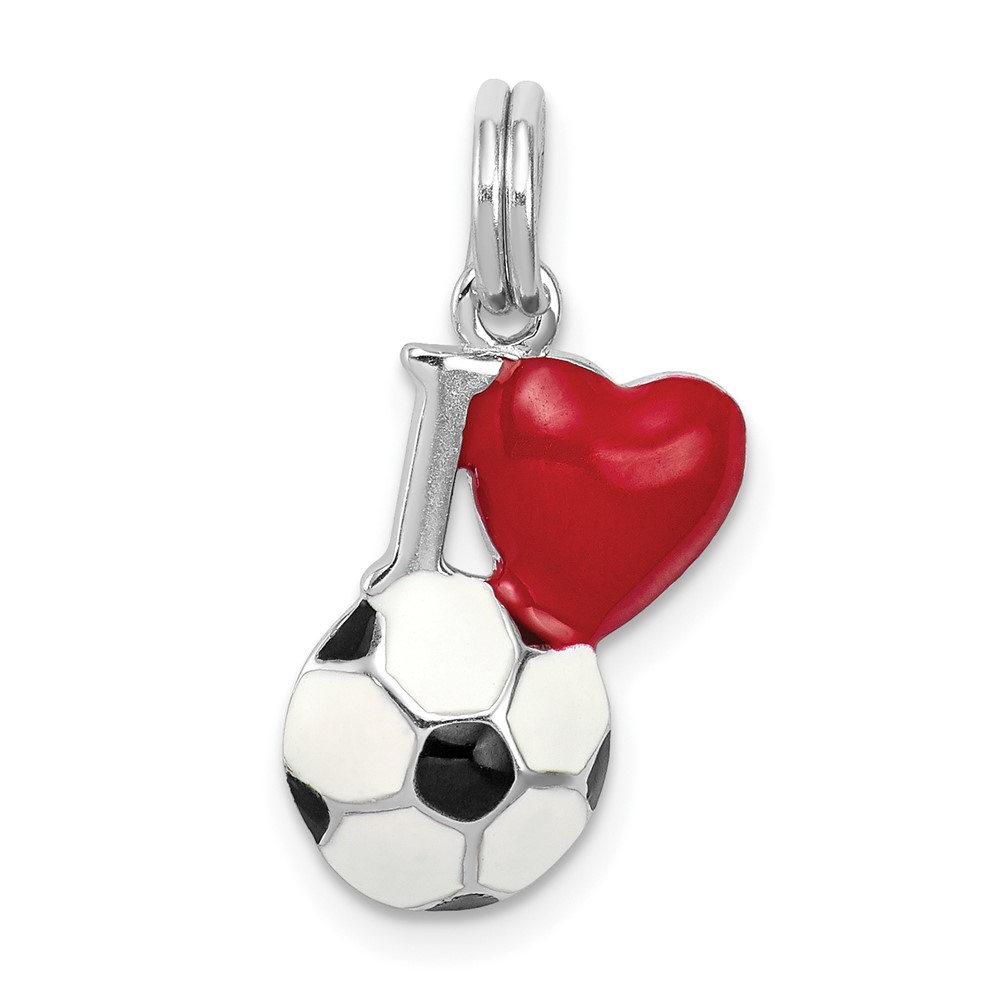 Sterling Silver Rhodium-platedEnamel I Heart Soccer Ball Charm (QC6478)