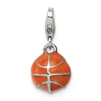 Sterling Silver Rhodium-plated 3D Enameled Basketball Charm view 2