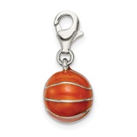 Sterling Silver Rhodium-plated 3D Enameled Basketball Charm view 4