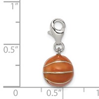 Sterling Silver Rhodium-plated 3D Enameled Basketball Charm view 3