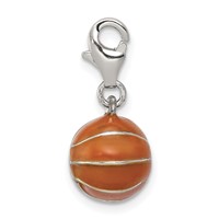 Sterling Silver Rhodium-plated 3D Enameled Basketball Charm view 1