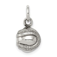 Sterling Silver 3D Antiqued Baseball Charm view 1