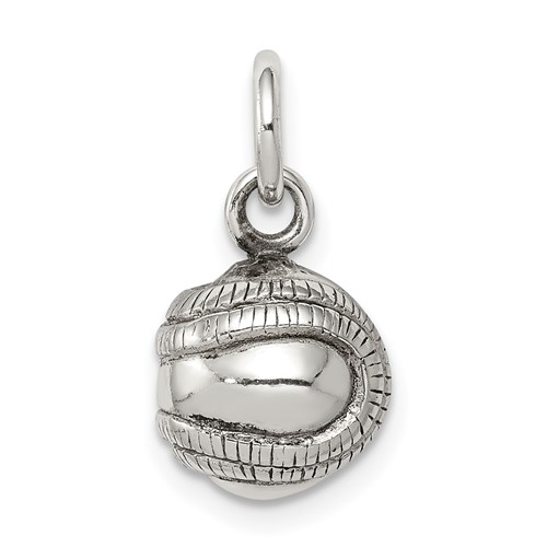Sterling Silver 3D Antiqued Baseball Charm