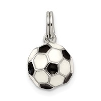 Sterling Silver Rhodium-plated and Enameled Soccer Ball Charm view 4