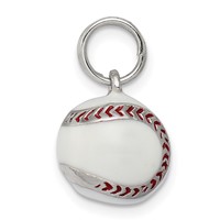 Sterling Silver Rhodium-plated 3D Enamel Baseball Charm view 2