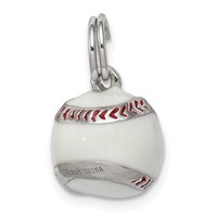 Sterling Silver Rhodium-plated 3D Enamel Baseball Charm view 4