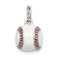 Sterling Silver Rhodium-plated 3D Enamel Baseball Charm view 1