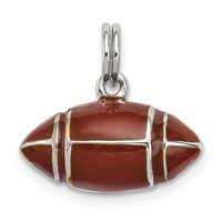 Sterling Silver Rhodium-plated and Brown Enameled 3D Football Charm view 1