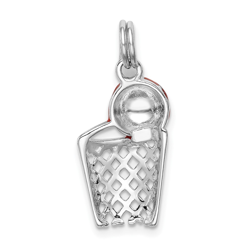 Sterling Silver Rhodium-platedEnamel Basketball & Hoop Charm (QC6493)