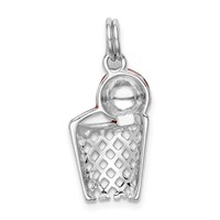 Sterling Silver Rhodium-platedEnamel Basketball & Hoop Charm view 4