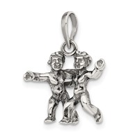 Sterling Silver Antiqued Gemini Zodiac Pendant view 5
