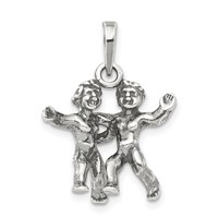 Sterling Silver Antiqued Gemini Zodiac Pendant view 1