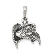 Sterling Silver Antiqued Pisces Zodiac Pendant view 1