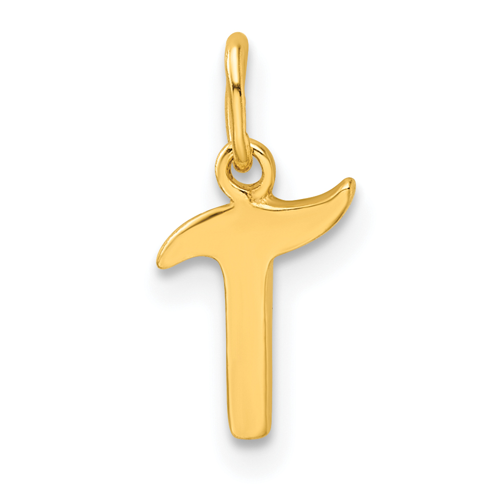 Sterling Silver Gold-tone Polished Letter T Initial Charm (QC6511TGP)